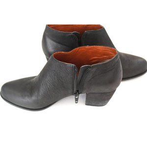 Lucky Brand Leather Ankle Boots Black Zipper Open Block Heel(Sz Missing) Grunge